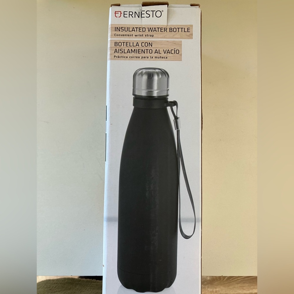 Black Insulated Water Bottle with Strap